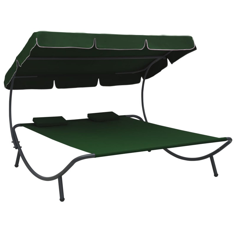 Ebern Designs Outdoor Double Chaise Lounge Patio Lounge Bed with Canopy
